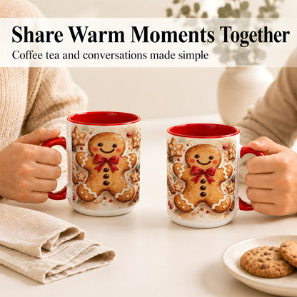 #pl[15oz|Red] Watercolor Gingerbread Coffee Mug, Christmas Cookie Mug, Ceramic Cup