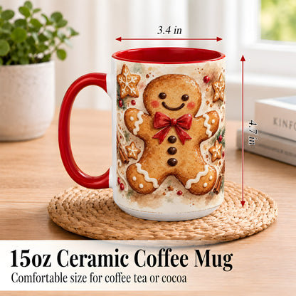 #pl[15oz|Red] Watercolor Gingerbread Coffee Mug, Christmas Cookie Mug, Ceramic Cup