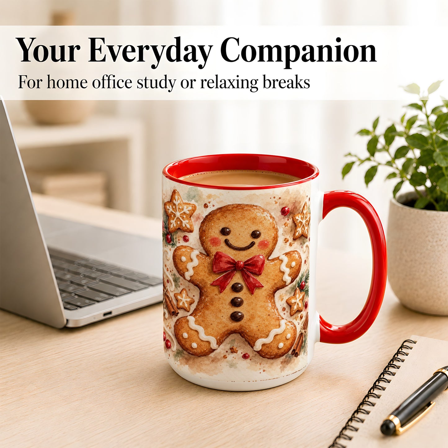 #pl[15oz|Red] Watercolor Gingerbread Coffee Mug, Christmas Cookie Mug, Ceramic Cup