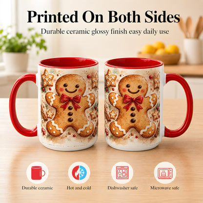 #pl[15oz|Red] Watercolor Gingerbread Coffee Mug, Christmas Cookie Mug, Ceramic Cup