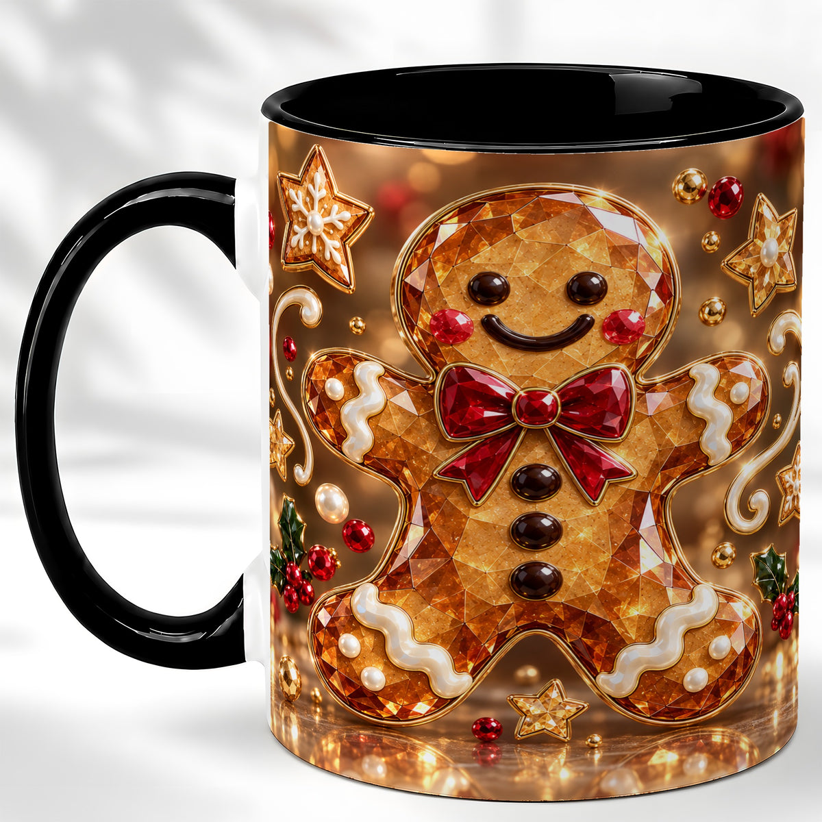 #pl[11oz|Black] Jewel Style Gingerbread Coffee Mug, Sparkling Holiday Mug, Ceramic Cup