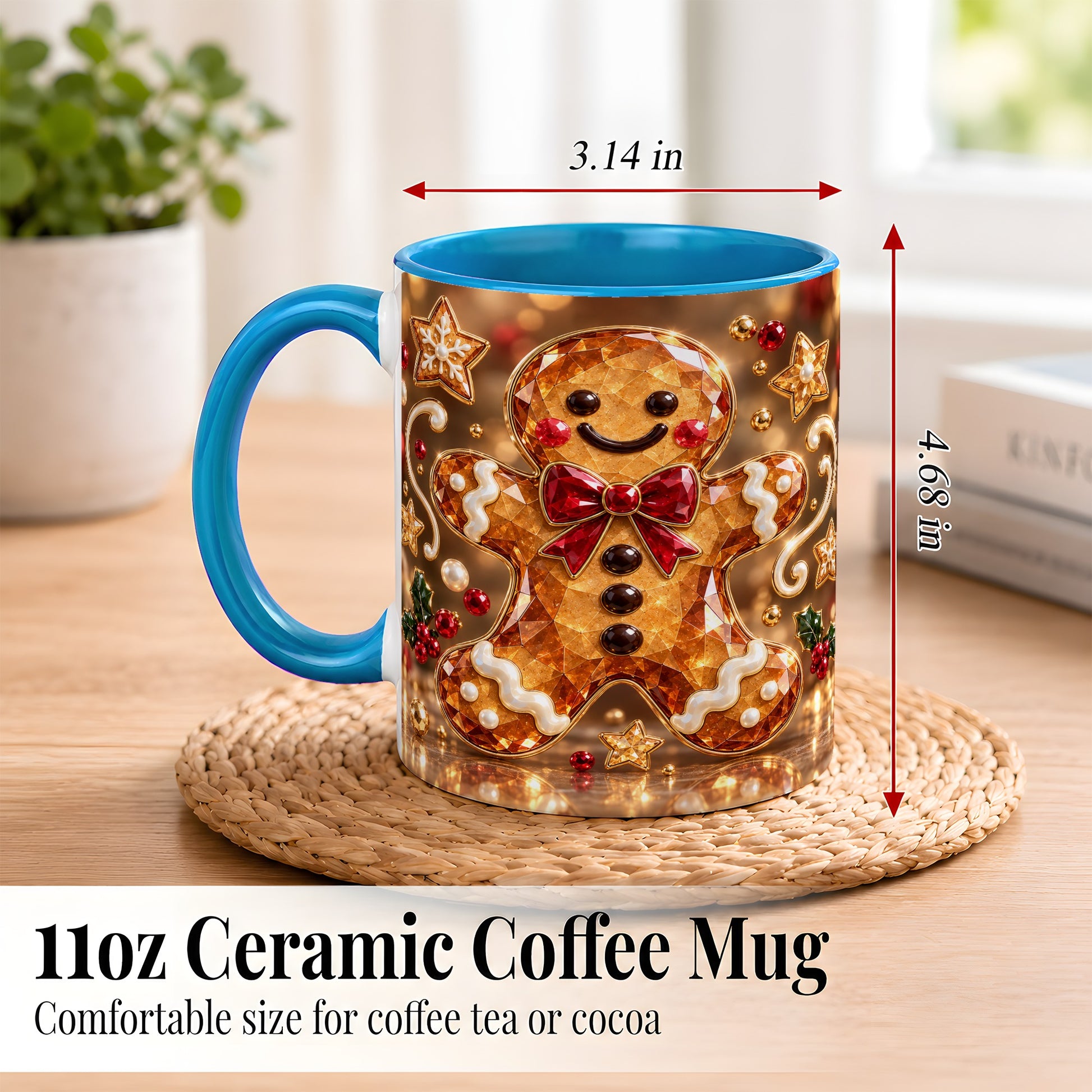 #pl[11oz|Blue] Jewel Style Gingerbread Coffee Mug, Sparkling Holiday Mug, Ceramic Cup