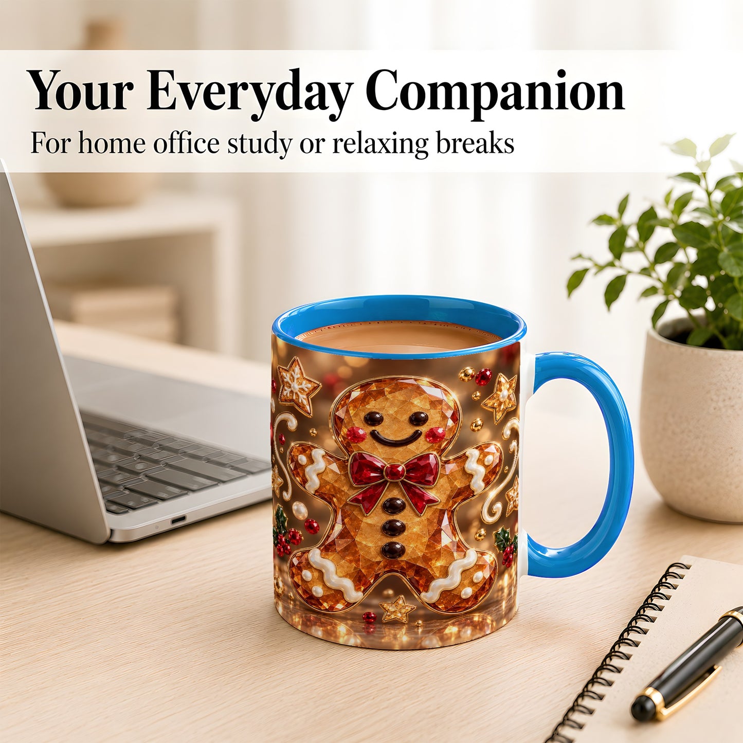 #pl[11oz|Blue] Jewel Style Gingerbread Coffee Mug, Sparkling Holiday Mug, Ceramic Cup