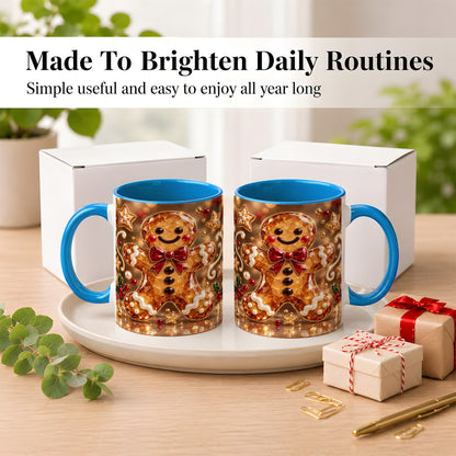 #pl[11oz|Blue] Jewel Style Gingerbread Coffee Mug, Sparkling Holiday Mug, Ceramic Cup