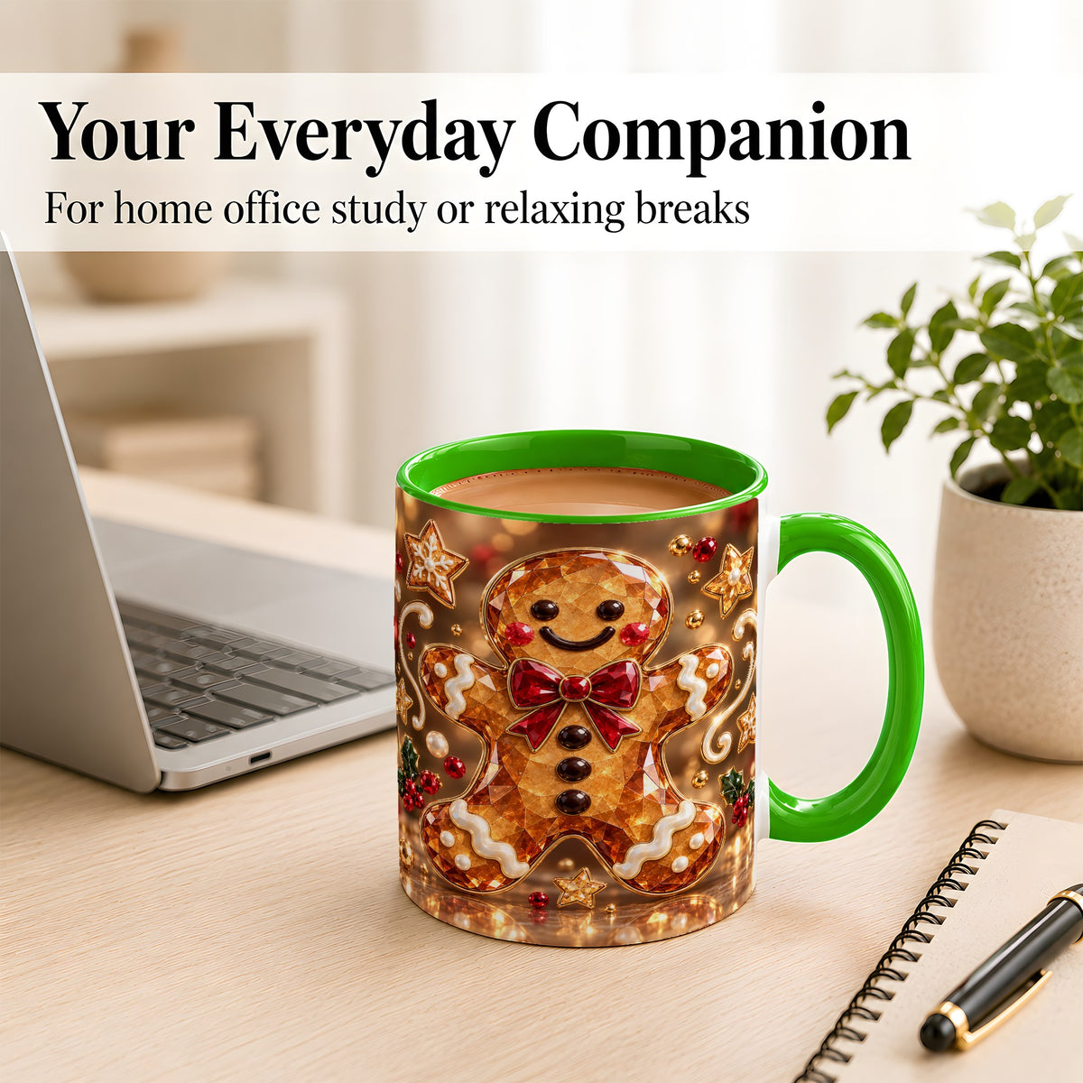 #pl[11oz|Green] Jewel Style Gingerbread Coffee Mug, Sparkling Holiday Mug, Ceramic Cup