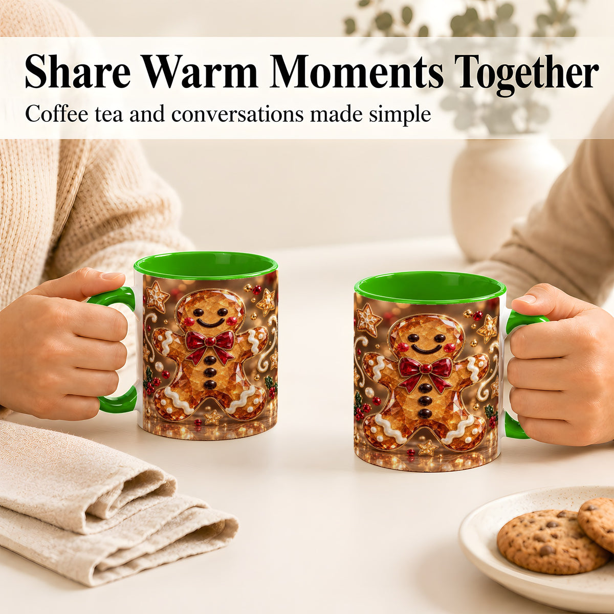#pl[11oz|Green] Jewel Style Gingerbread Coffee Mug, Sparkling Holiday Mug, Ceramic Cup