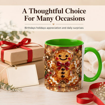 #pl[11oz|Green] Jewel Style Gingerbread Coffee Mug, Sparkling Holiday Mug, Ceramic Cup