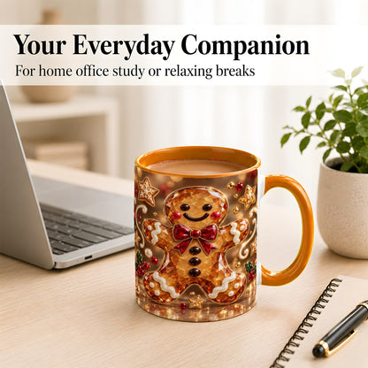 #pl[11oz|Orange] Jewel Style Gingerbread Coffee Mug, Sparkling Holiday Mug, Ceramic Cup