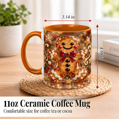 #pl[11oz|Orange] Jewel Style Gingerbread Coffee Mug, Sparkling Holiday Mug, Ceramic Cup