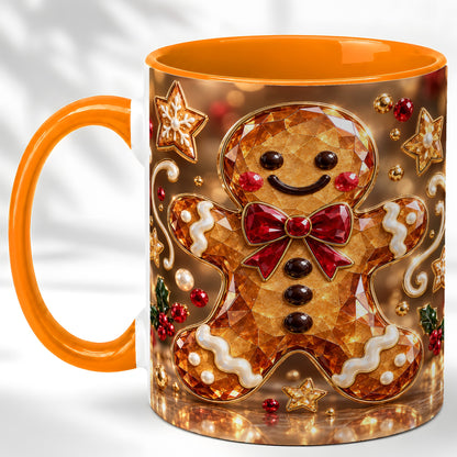 #pl[11oz|Orange] Jewel Style Gingerbread Coffee Mug, Sparkling Holiday Mug, Ceramic Cup