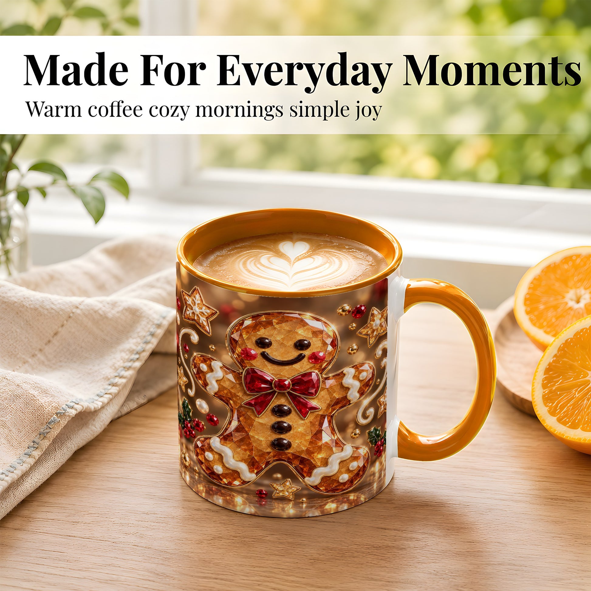 #pl[11oz|Orange] Jewel Style Gingerbread Coffee Mug, Sparkling Holiday Mug, Ceramic Cup