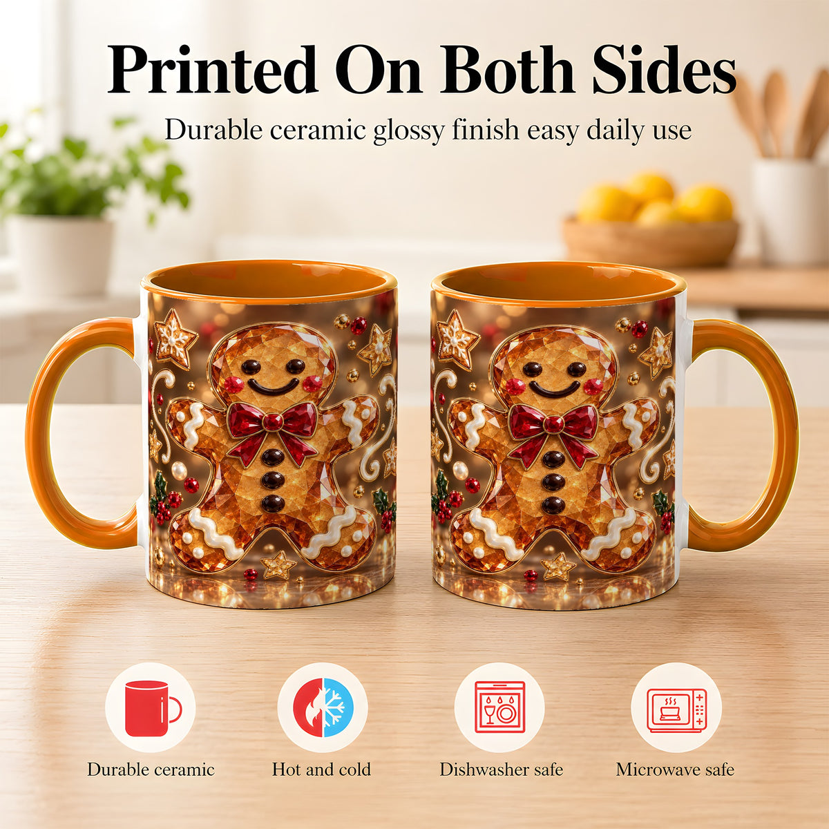 #pl[11oz|Orange] Jewel Style Gingerbread Coffee Mug, Sparkling Holiday Mug, Ceramic Cup