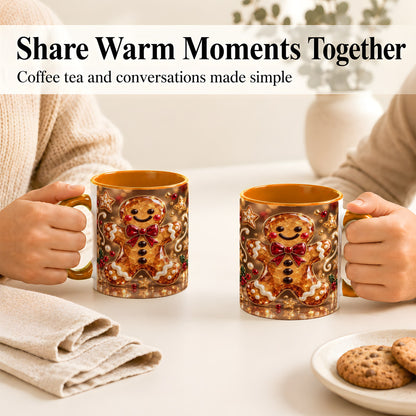 #pl[11oz|Orange] Jewel Style Gingerbread Coffee Mug, Sparkling Holiday Mug, Ceramic Cup