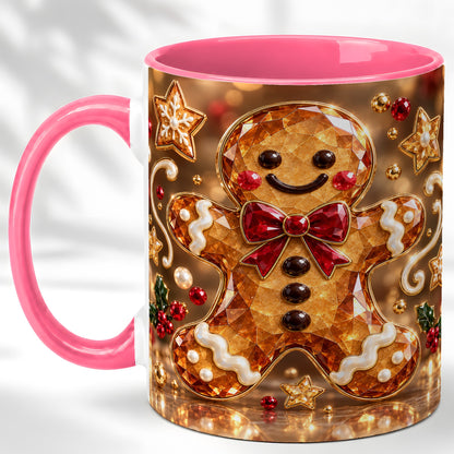 #pl[11oz|Pink] Jewel Style Gingerbread Coffee Mug, Sparkling Holiday Mug, Ceramic Cup