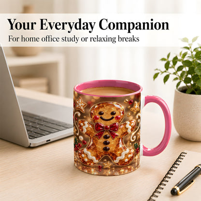 #pl[11oz|Pink] Jewel Style Gingerbread Coffee Mug, Sparkling Holiday Mug, Ceramic Cup