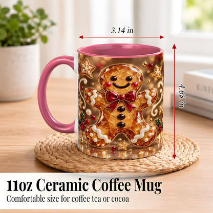#pl[11oz|Pink] Jewel Style Gingerbread Coffee Mug, Sparkling Holiday Mug, Ceramic Cup