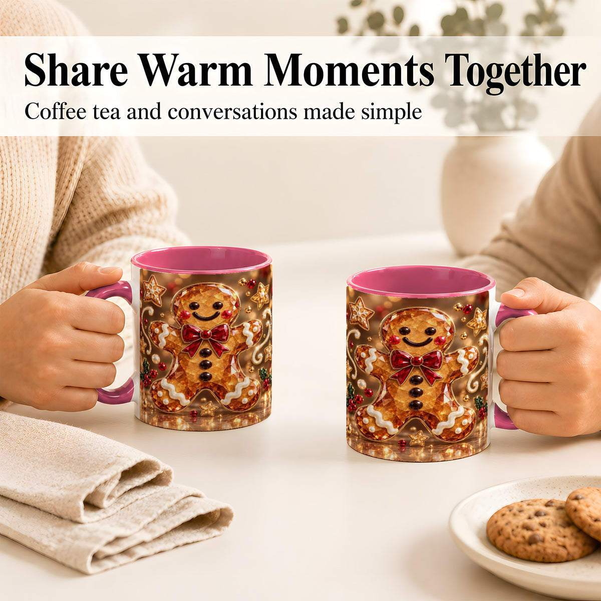 #pl[11oz|Pink] Jewel Style Gingerbread Coffee Mug, Sparkling Holiday Mug, Ceramic Cup