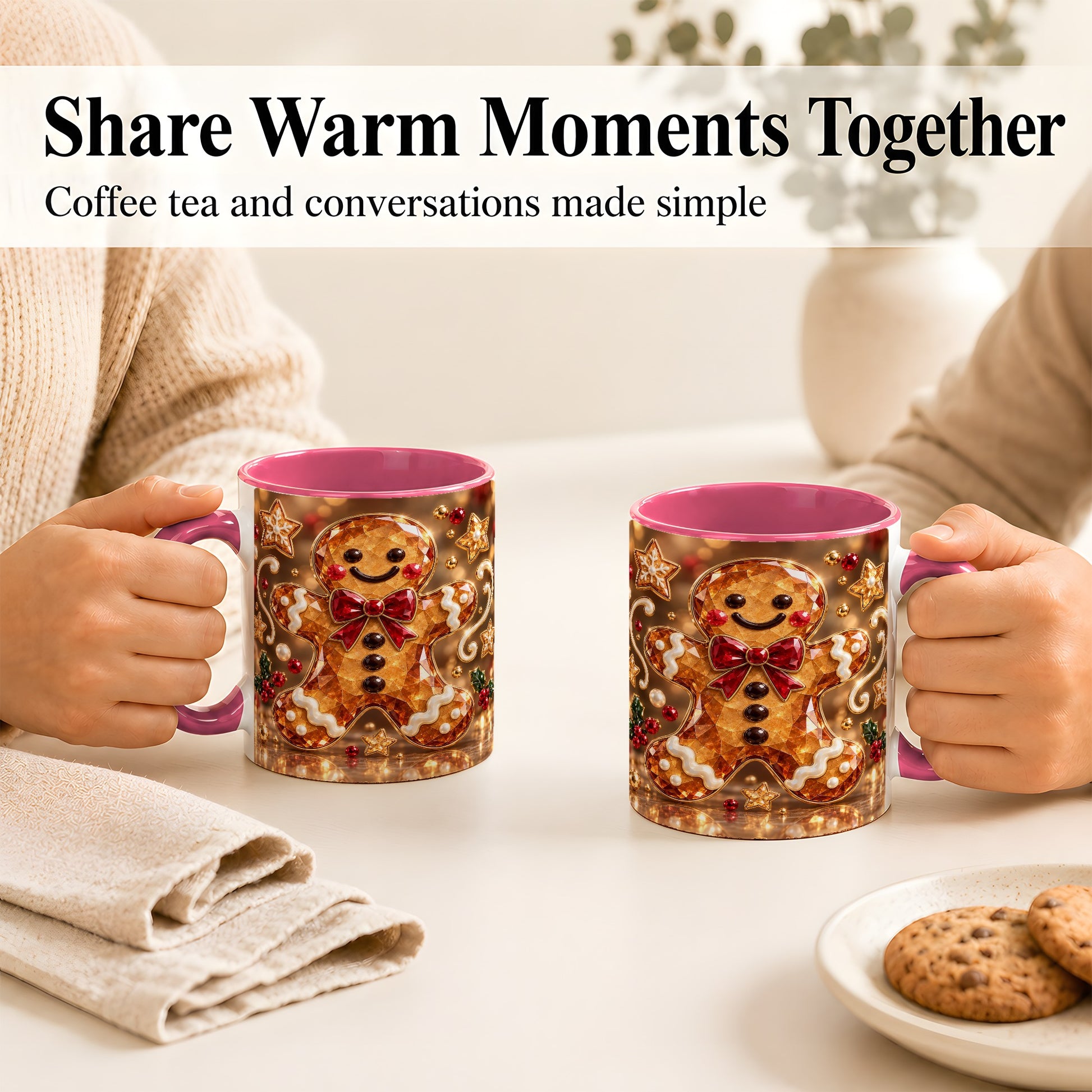 #pl[11oz|Pink] Jewel Style Gingerbread Coffee Mug, Sparkling Holiday Mug, Ceramic Cup