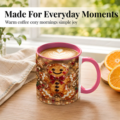 #pl[11oz|Pink] Jewel Style Gingerbread Coffee Mug, Sparkling Holiday Mug, Ceramic Cup