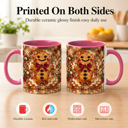 #pl[11oz|Pink] Jewel Style Gingerbread Coffee Mug, Sparkling Holiday Mug, Ceramic Cup
