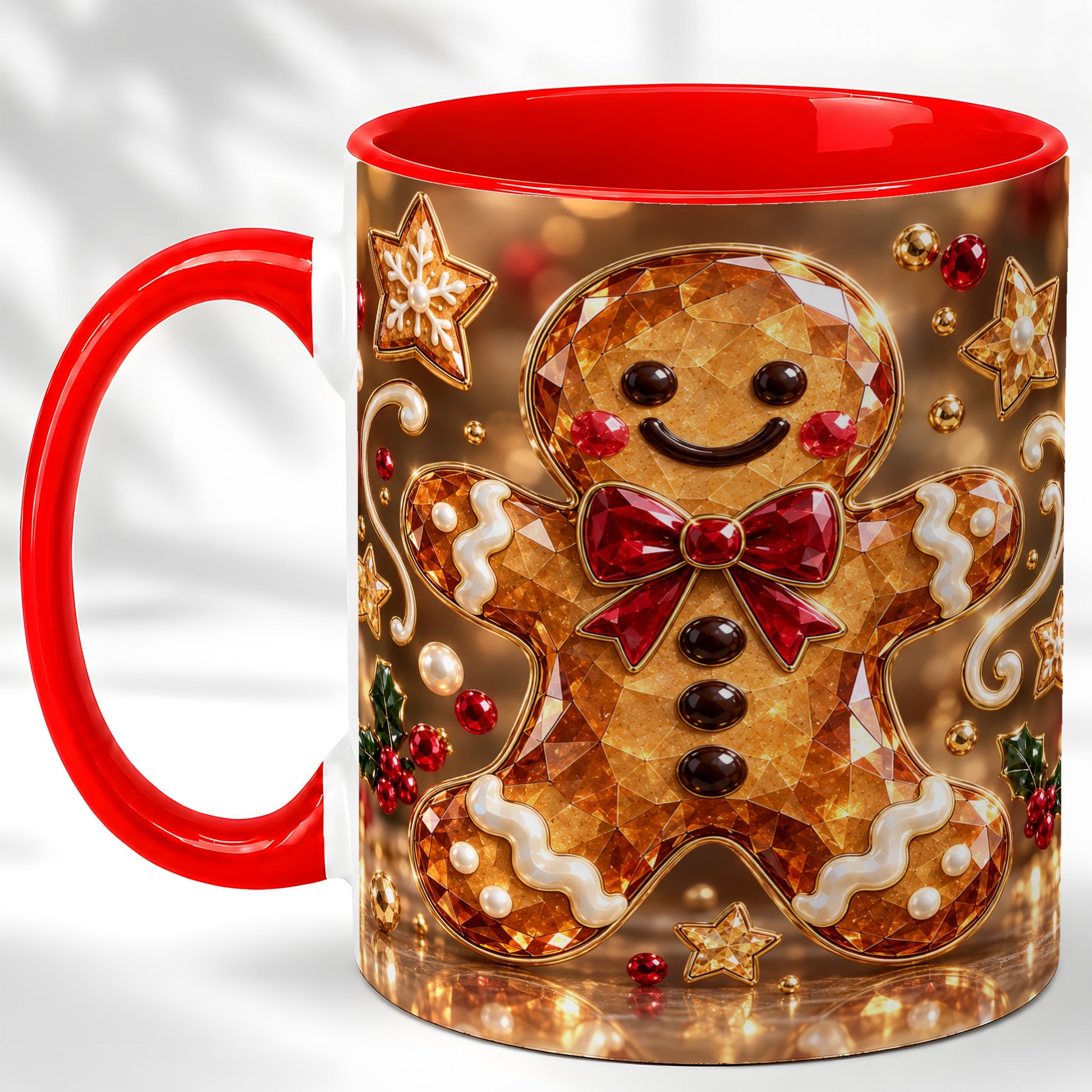 Jewel Style Gingerbread Coffee Mug, Sparkling Holiday Mug, Ceramic Cup