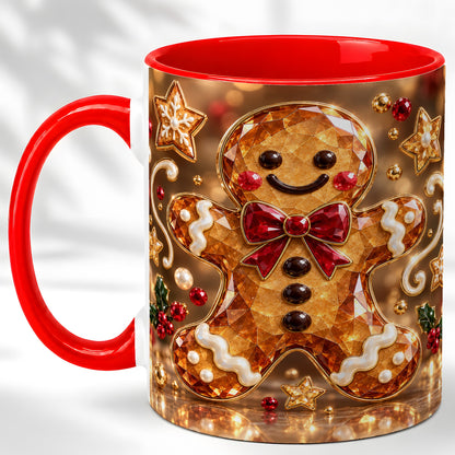 Jewel Style Gingerbread Coffee Mug, Sparkling Holiday Mug, Ceramic Cup