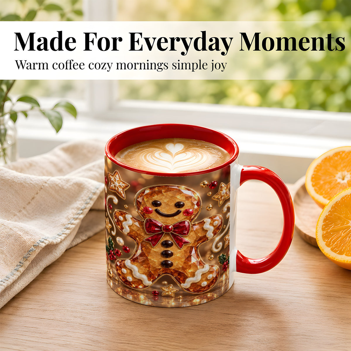 #pl[11oz|Red] Jewel Style Gingerbread Coffee Mug, Sparkling Holiday Mug, Ceramic Cup