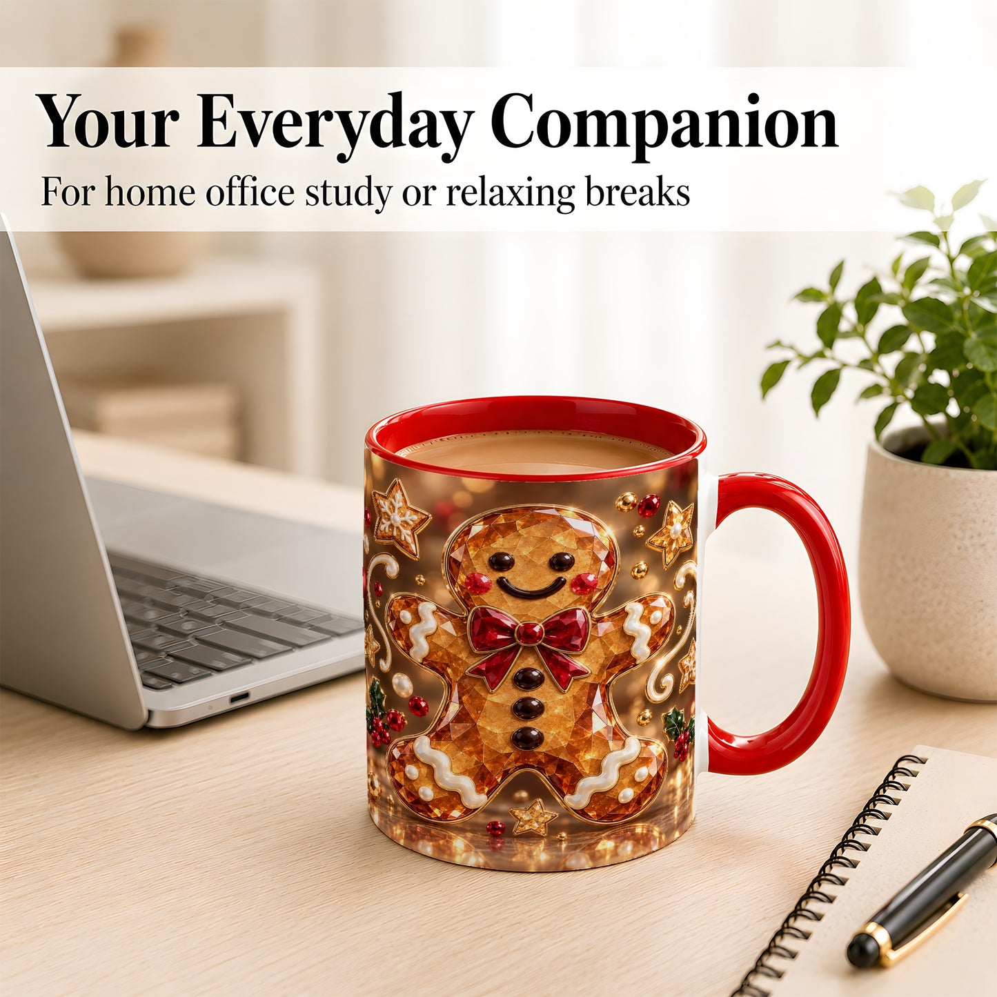 #pl[11oz|Red] Jewel Style Gingerbread Coffee Mug, Sparkling Holiday Mug, Ceramic Cup