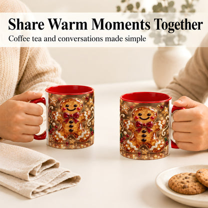 #pl[11oz|Red] Jewel Style Gingerbread Coffee Mug, Sparkling Holiday Mug, Ceramic Cup