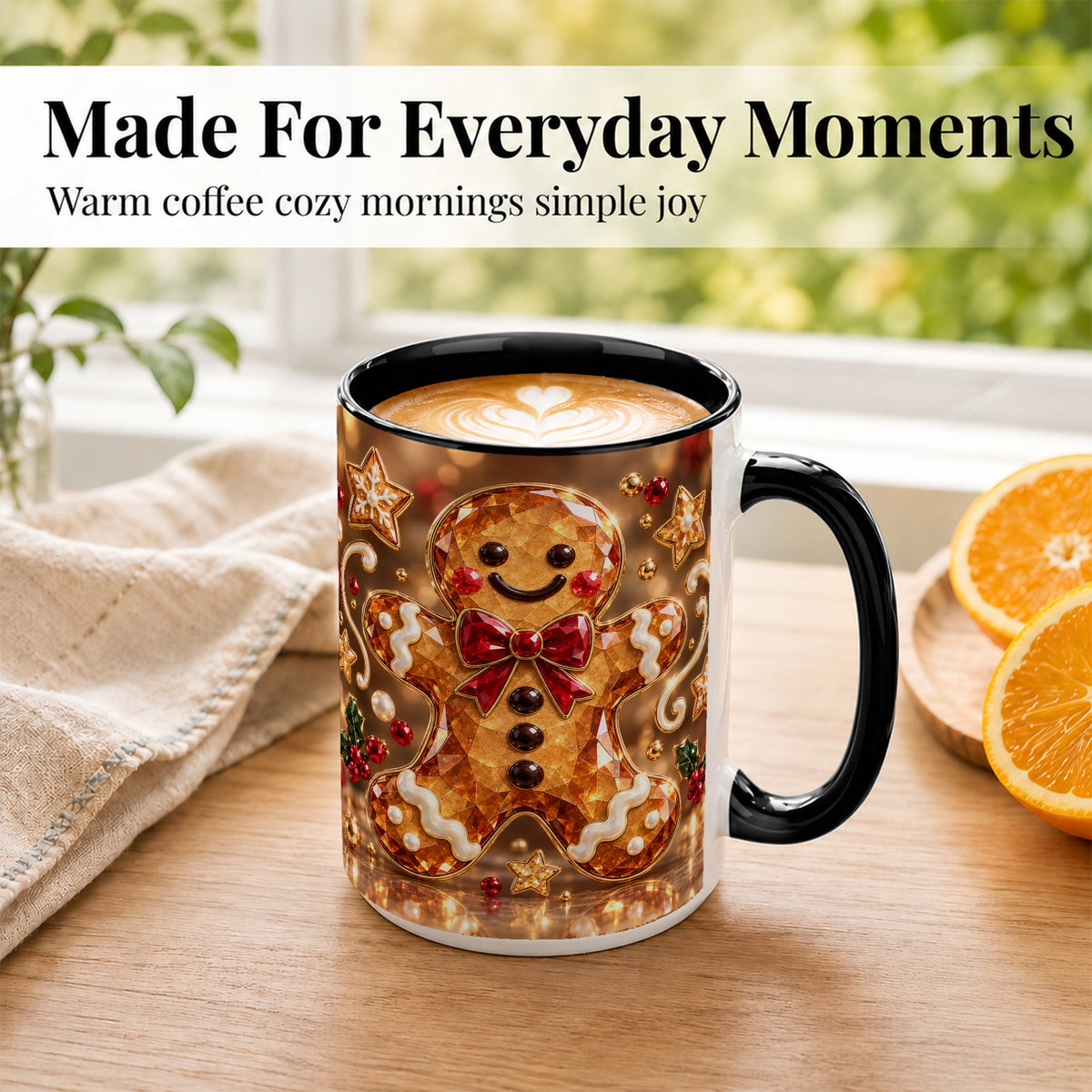 #pl[15oz|Black] Jewel Style Gingerbread Coffee Mug, Sparkling Holiday Mug, Ceramic Cup