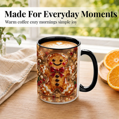 #pl[15oz|Black] Jewel Style Gingerbread Coffee Mug, Sparkling Holiday Mug, Ceramic Cup