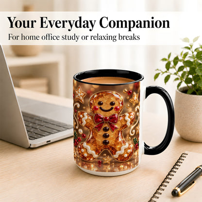 #pl[15oz|Black] Jewel Style Gingerbread Coffee Mug, Sparkling Holiday Mug, Ceramic Cup