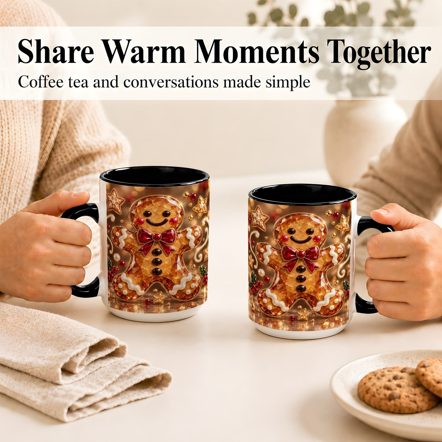 #pl[15oz|Black] Jewel Style Gingerbread Coffee Mug, Sparkling Holiday Mug, Ceramic Cup
