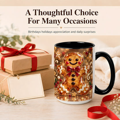 #pl[15oz|Black] Jewel Style Gingerbread Coffee Mug, Sparkling Holiday Mug, Ceramic Cup