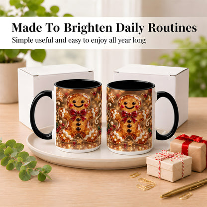 #pl[15oz|Black] Jewel Style Gingerbread Coffee Mug, Sparkling Holiday Mug, Ceramic Cup