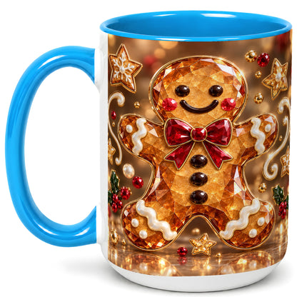 #pl[15oz|Blue] Jewel Style Gingerbread Coffee Mug, Sparkling Holiday Mug, Ceramic Cup