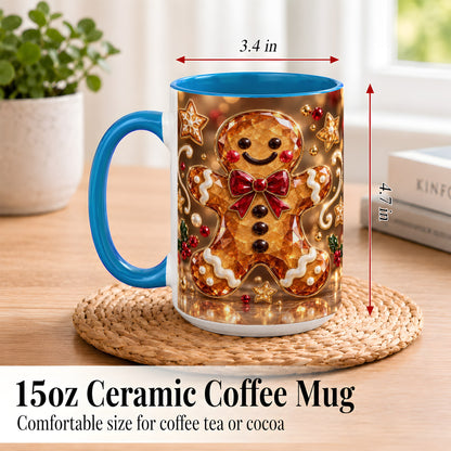 #pl[15oz|Blue] Jewel Style Gingerbread Coffee Mug, Sparkling Holiday Mug, Ceramic Cup