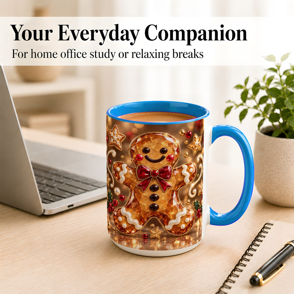#pl[15oz|Blue] Jewel Style Gingerbread Coffee Mug, Sparkling Holiday Mug, Ceramic Cup