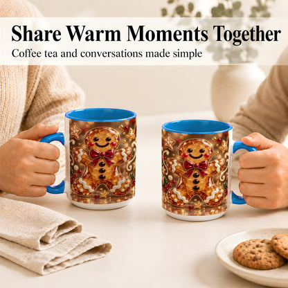 #pl[15oz|Blue] Jewel Style Gingerbread Coffee Mug, Sparkling Holiday Mug, Ceramic Cup