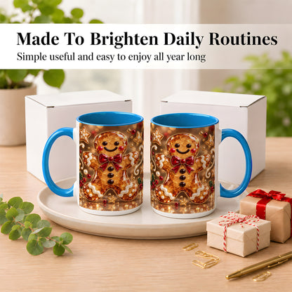 #pl[15oz|Blue] Jewel Style Gingerbread Coffee Mug, Sparkling Holiday Mug, Ceramic Cup