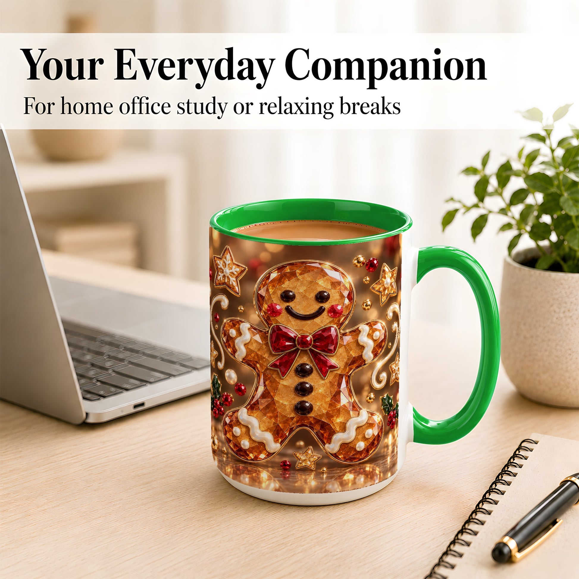 #pl[15oz|Green] Jewel Style Gingerbread Coffee Mug, Sparkling Holiday Mug, Ceramic Cup