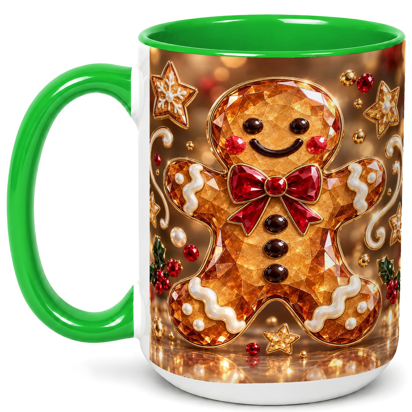 #pl[15oz|Green] Jewel Style Gingerbread Coffee Mug, Sparkling Holiday Mug, Ceramic Cup