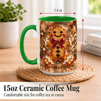 #pl[15oz|Green] Jewel Style Gingerbread Coffee Mug, Sparkling Holiday Mug, Ceramic Cup