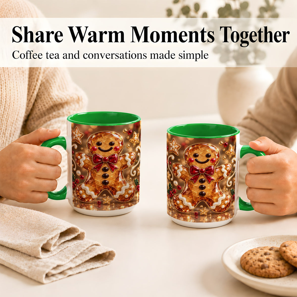 #pl[15oz|Green] Jewel Style Gingerbread Coffee Mug, Sparkling Holiday Mug, Ceramic Cup