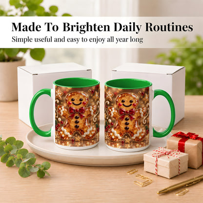 #pl[15oz|Green] Jewel Style Gingerbread Coffee Mug, Sparkling Holiday Mug, Ceramic Cup