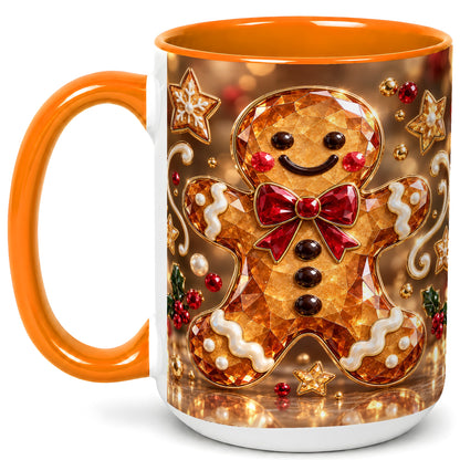#pl[15oz|Orange] Jewel Style Gingerbread Coffee Mug, Sparkling Holiday Mug, Ceramic Cup
