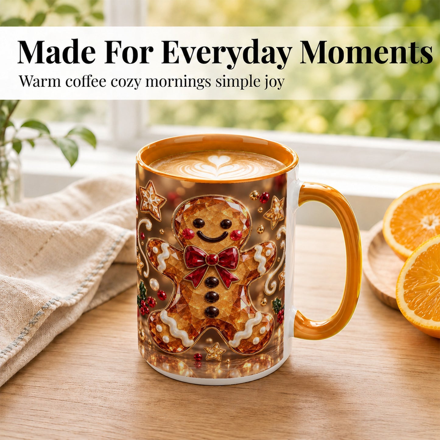 #pl[15oz|Orange] Jewel Style Gingerbread Coffee Mug, Sparkling Holiday Mug, Ceramic Cup