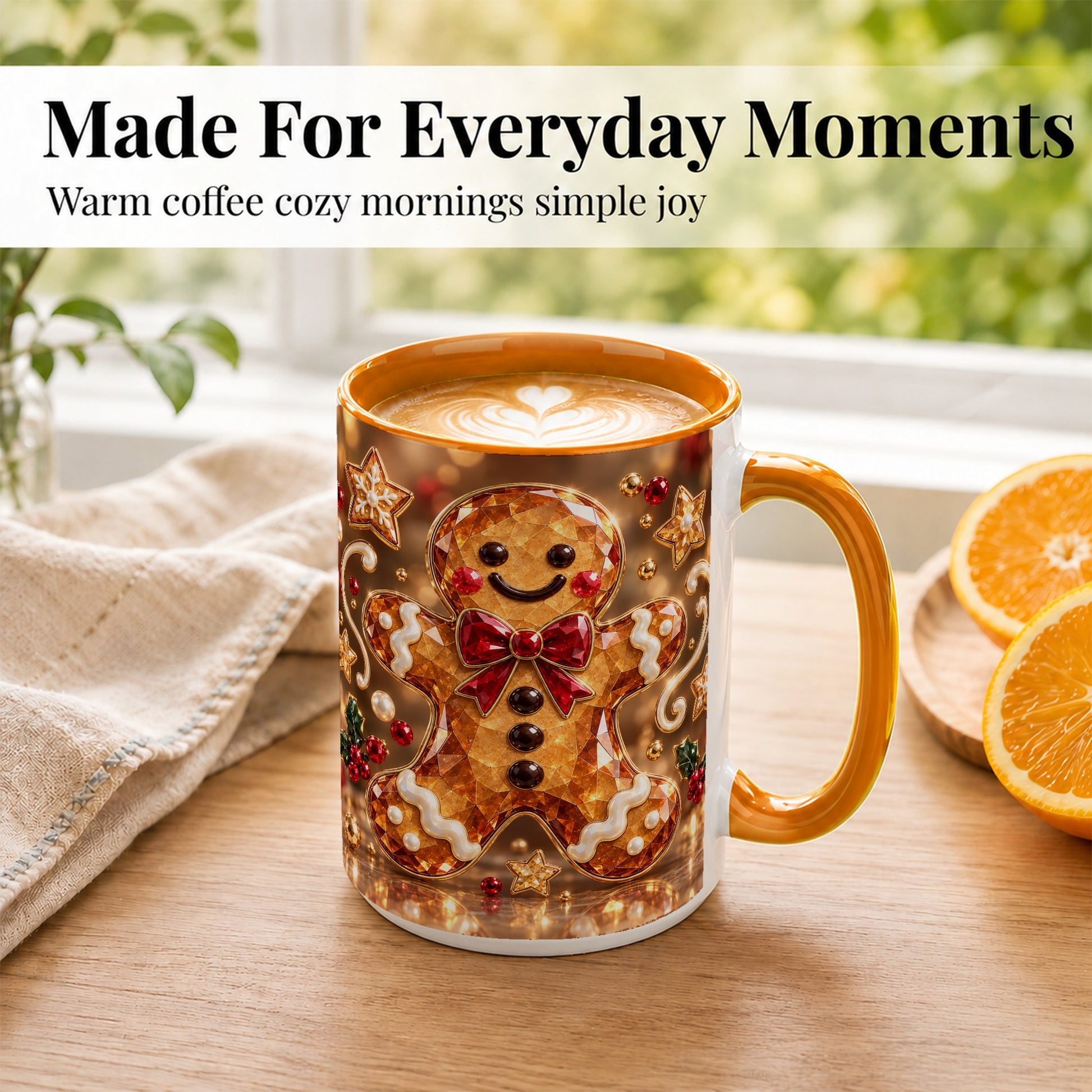 #pl[15oz|Orange] Jewel Style Gingerbread Coffee Mug, Sparkling Holiday Mug, Ceramic Cup