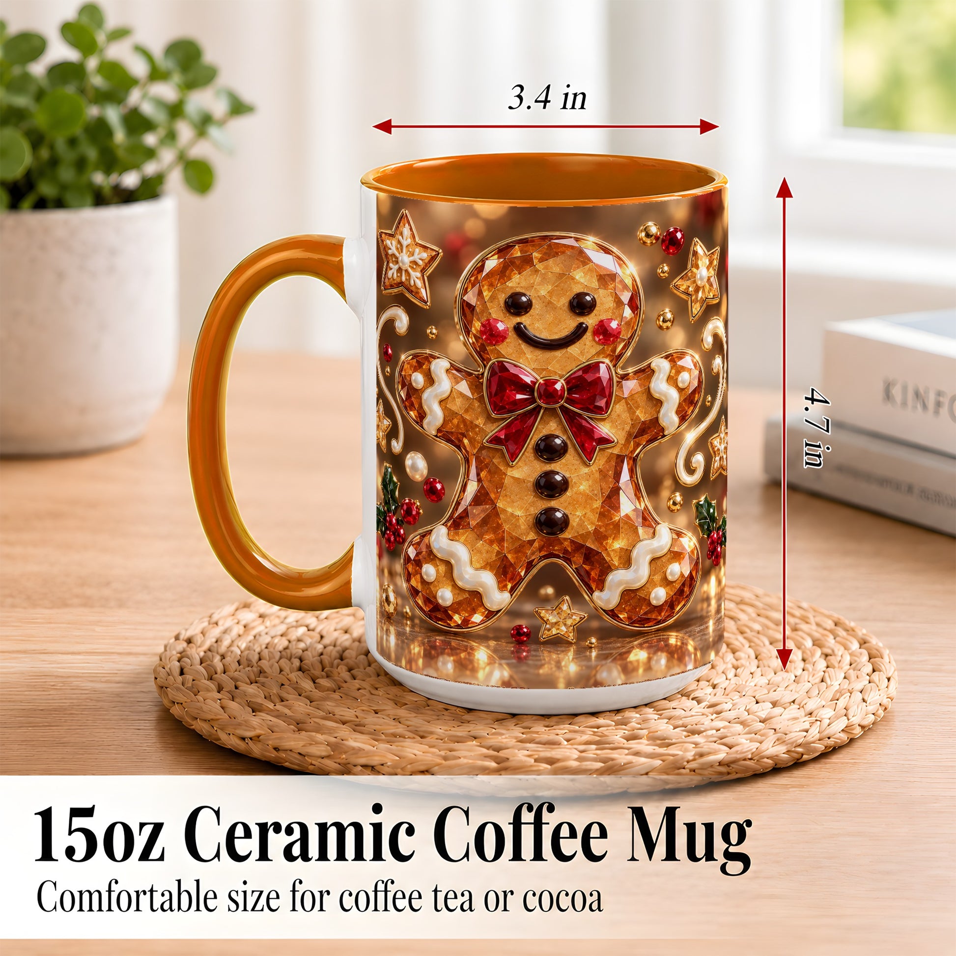 #pl[15oz|Orange] Jewel Style Gingerbread Coffee Mug, Sparkling Holiday Mug, Ceramic Cup