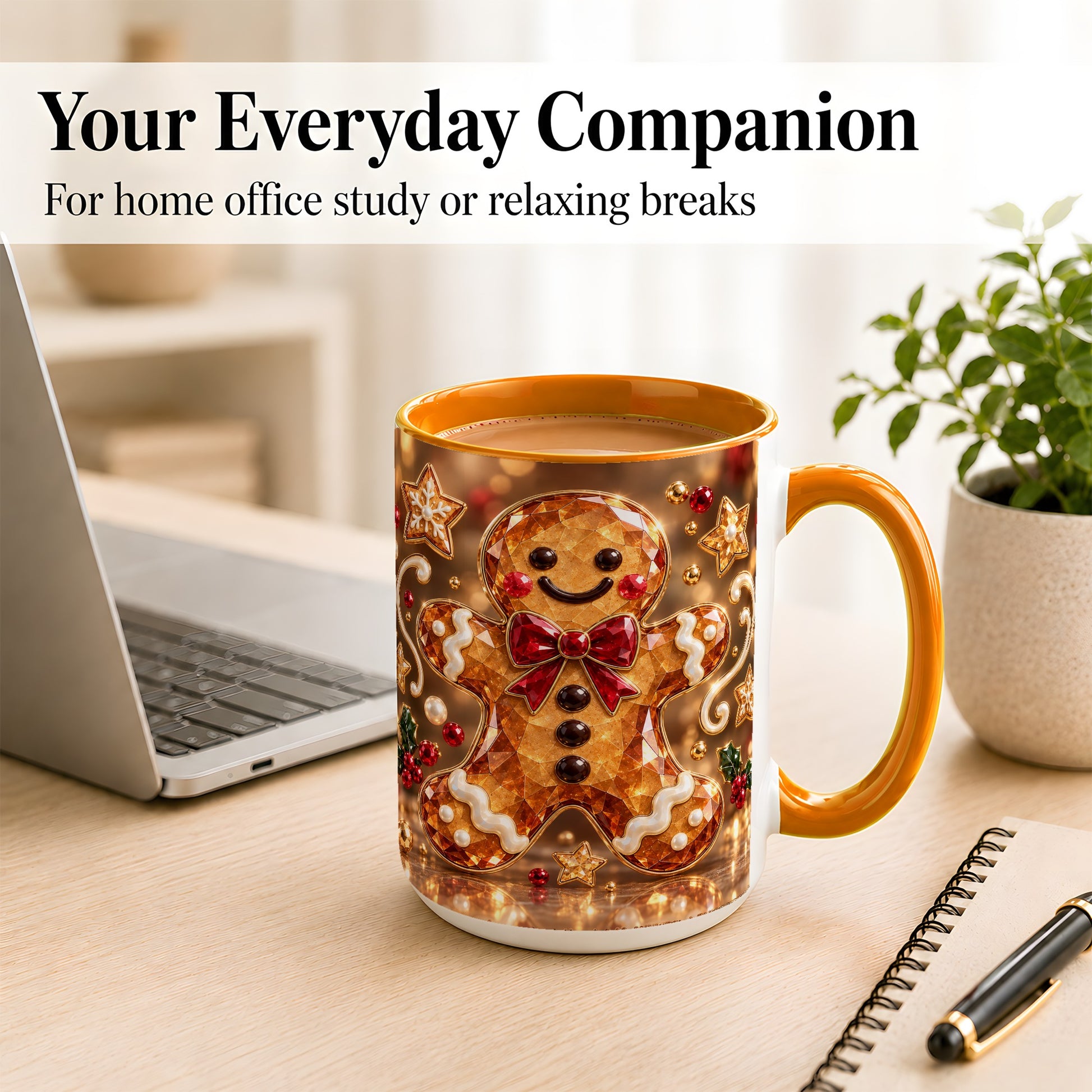 #pl[15oz|Orange] Jewel Style Gingerbread Coffee Mug, Sparkling Holiday Mug, Ceramic Cup